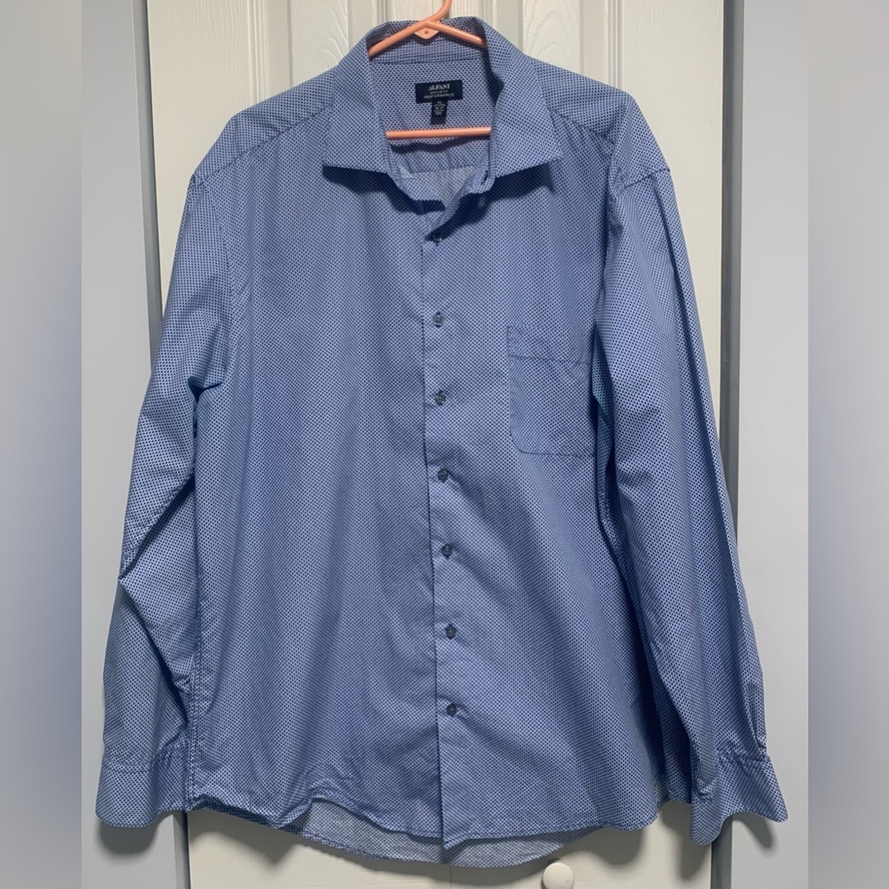 Alfani Men’s Blue Micro Print Regular Fit Performance Button-Down Shirt